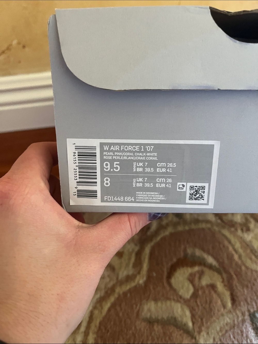 Nike Wmns Air Force 1 '07 'Pearl Pink/Coral Chalk White' Size 9.5 - New in Box - Picture 7 of 7